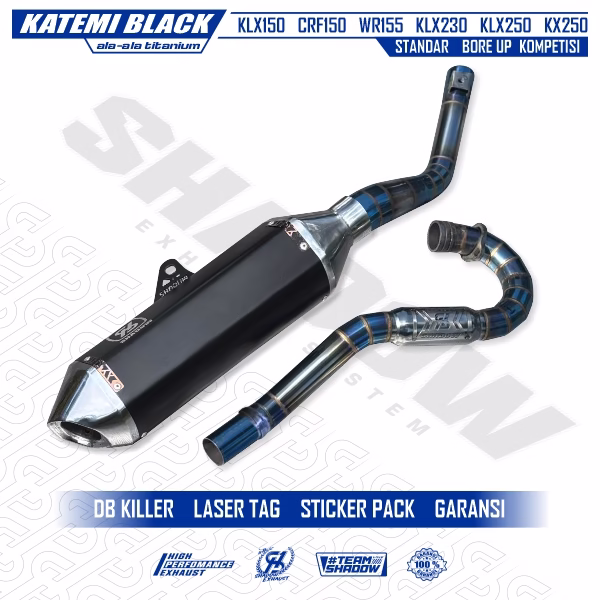 KNALPOT KATEMI BLACK ALA TITANIUM KLX150 CRF150 WR155 SHADOW EXHAUST SYSTEM