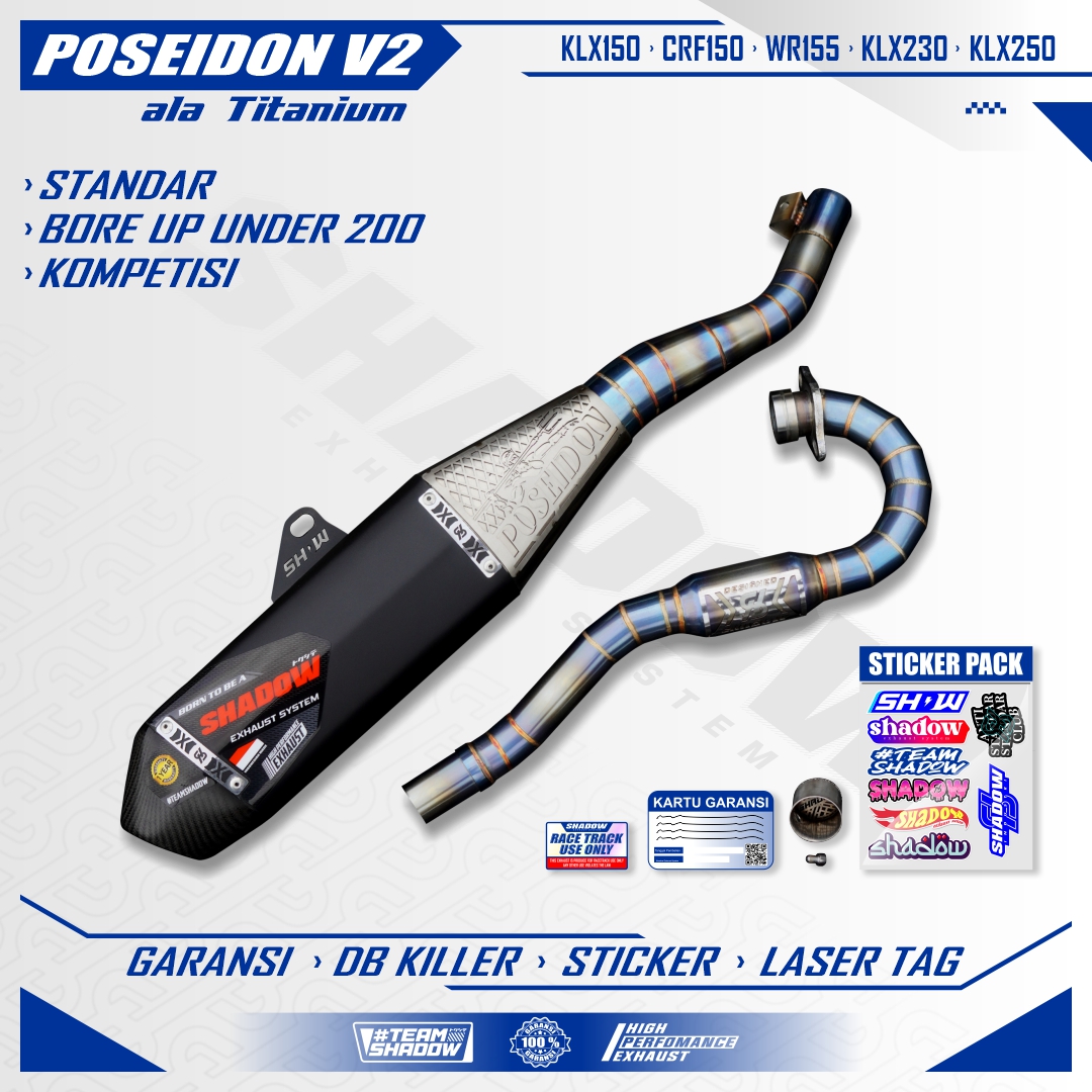 KNALPOT POSEIDON V2 ALA TITANIUM KLX150 CRF150 WR155 SHADOW EXHAUST SYSTEM