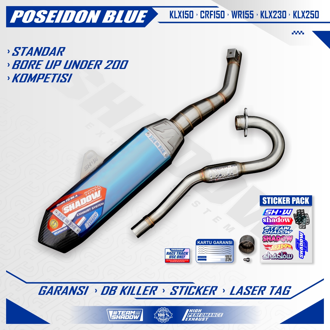 KNALPOT POSEIDON BLUE KLX150 CRF150 WR155 SHADOW EXHAUST SYSTEM