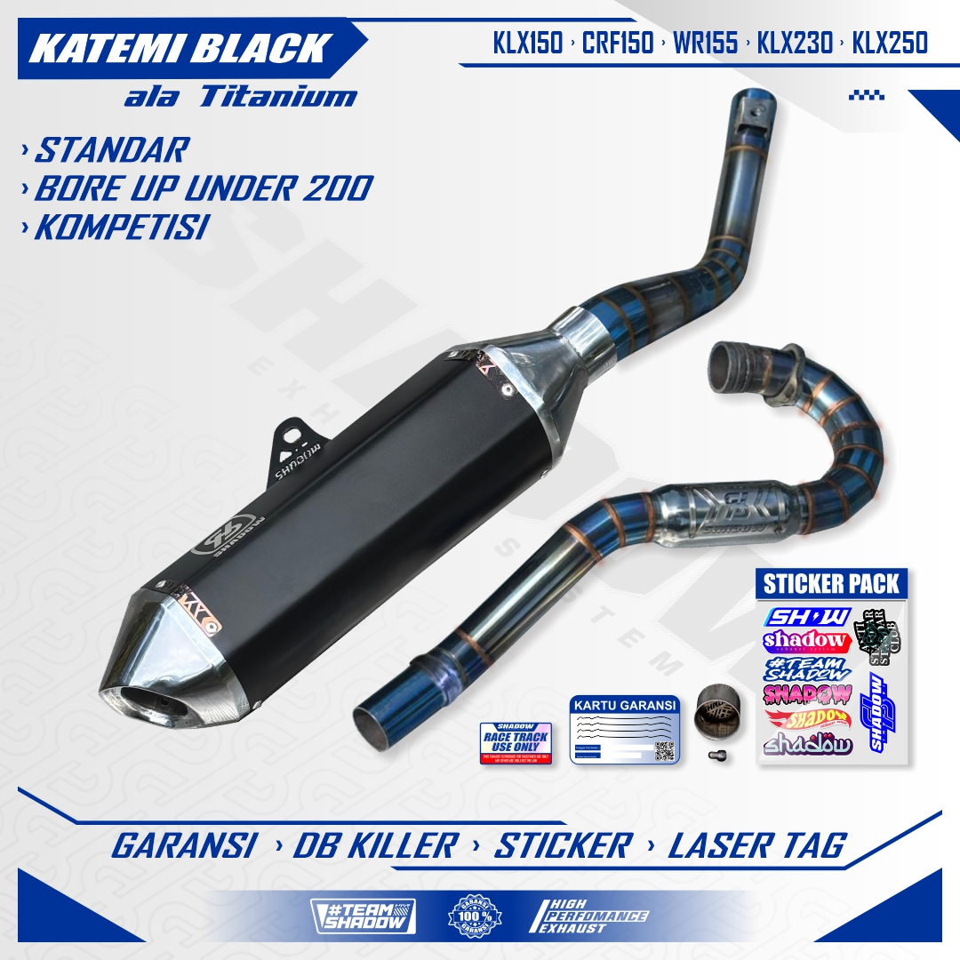 KNALPOT KATEMI BLACK ALA TITANIUM KLX150 CRF150 WR155 SHADOW EXHAUST SYSTEM