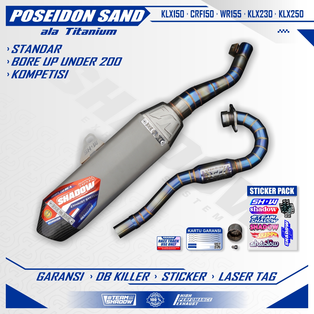 KNALPOT POSEIDON SANDBLAST ALA TITANIUM KLX150 CRF150 WR155 SHADOW EXHAUST SYSTEM