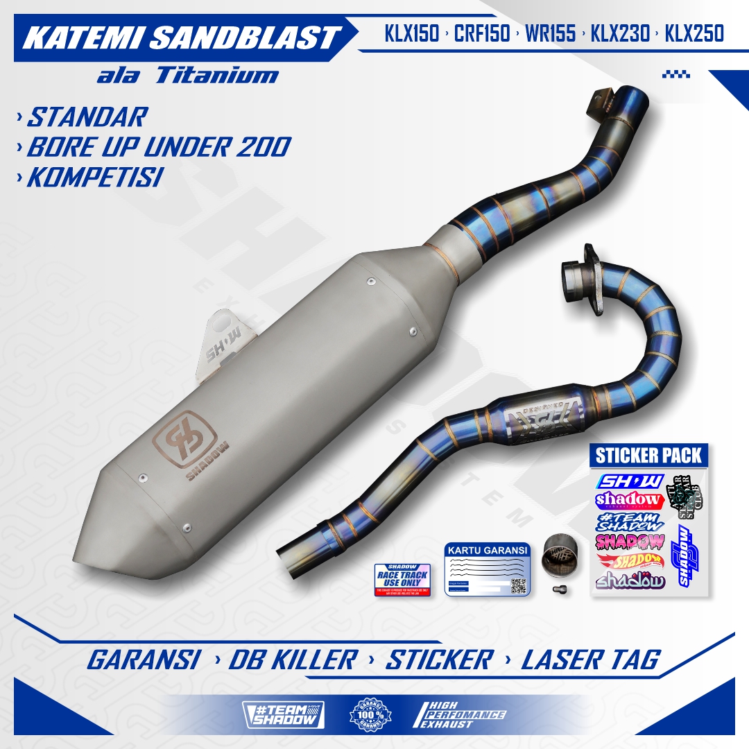 KNALPOT KATEMI SANDBLAST ALA TITANIUM KLX150 CRF150 WR155 SHADOW EXHAUST SYSTEM