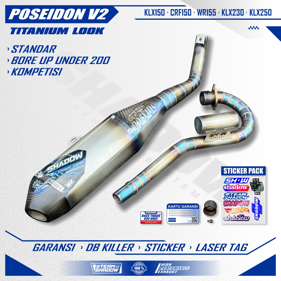 KNALPOT POSEIDON V2 TITANIUM LOOK KLX150 CRF150 WR155 SHADOW EXHAUST SYSTEM
